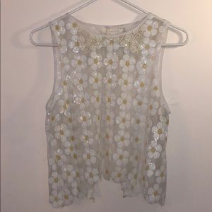 White sheer top with flowers